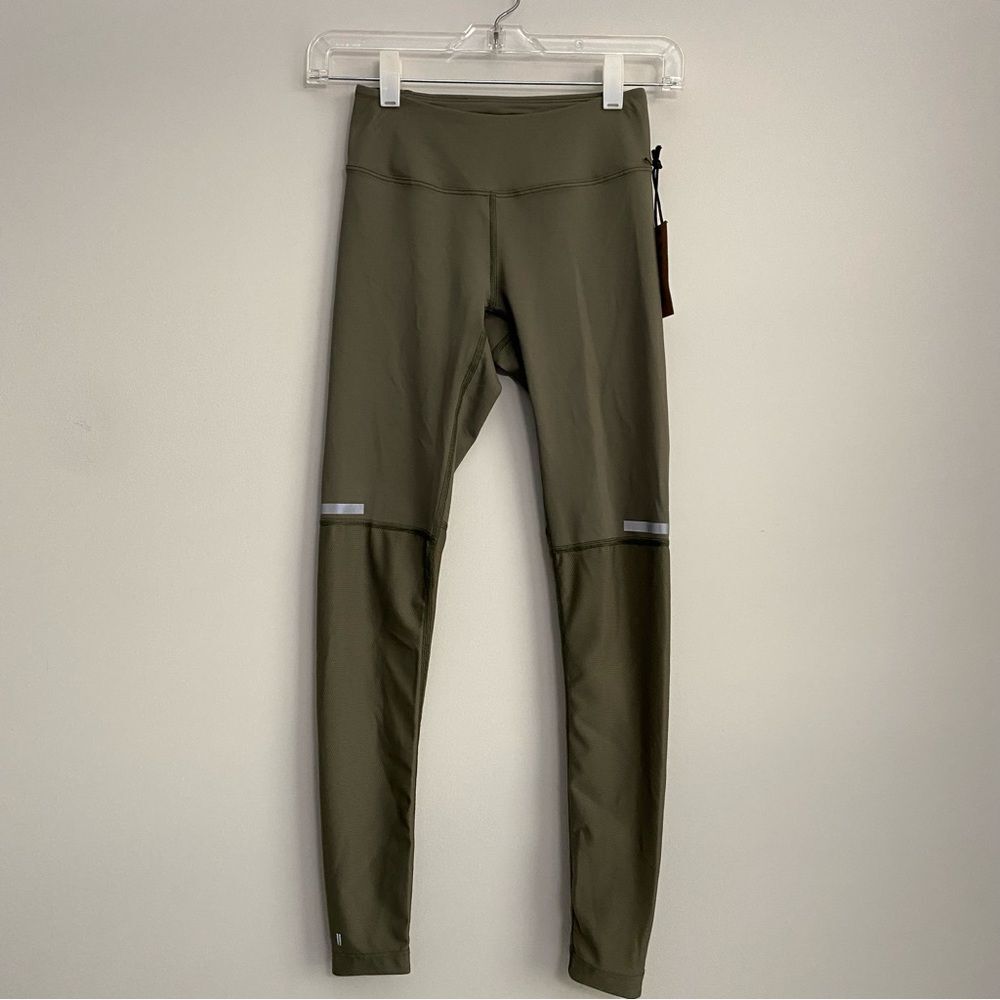 NOBULL WOMEN'S PACE TIGHT 26" ARMY GREEN MESH LEGGINGS XS NWT